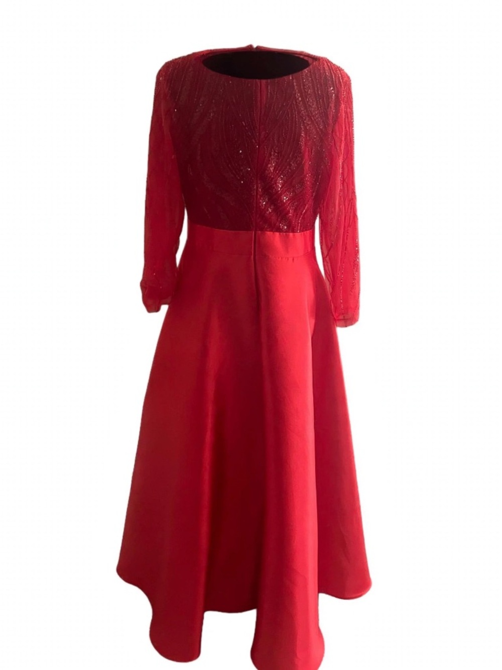 Elegant Red Evening Dress with Beaded Bodice Size XL